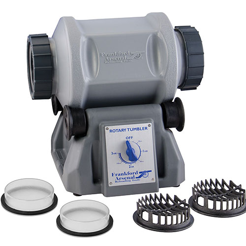 Frankford Arsenal Platinum Series Rotary Tumbler 7L skutecznie czyści mosiądź, mieszcząc do 1000 sztuk, z automatycznym wyłącznikiem i mediami ze stali nierdzewnej.