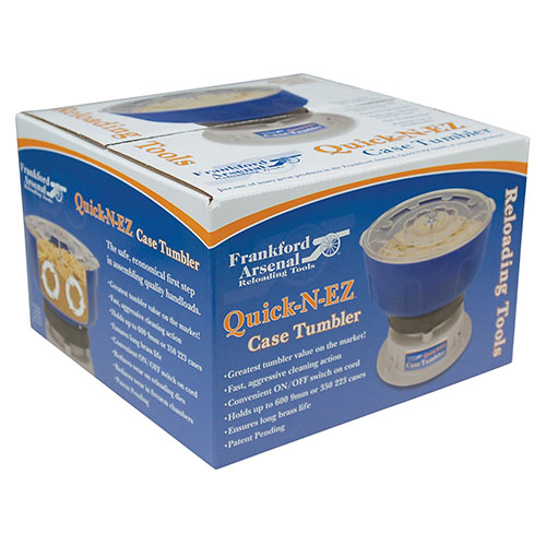 Frankford Arsenal Quick-n-EZ Case Tumbler to szybki i ekonomiczny sposób na czyszczenie łusek, mieszczący do 600 9mm lub 350 .223, usuwający zanieczyszczenia.