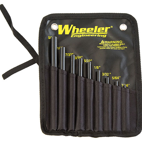 Zestaw narzędzi Wheeler Roll Pin Starter Set składa się z 9 wytrzymałych wbijaków z końcówką hemisferyczną, idealnych do precyzyjnego wbijania roll pinów.