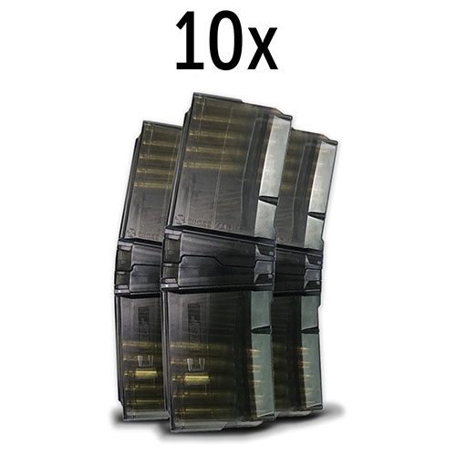 Zestaw CROSS MAG 10/10 to dwa magazynki 10-nabojowe, które można szybko łączyć bez narzędzi, są przezroczyste i kompatybilne z .223Rem oraz .300AAC Blackout.