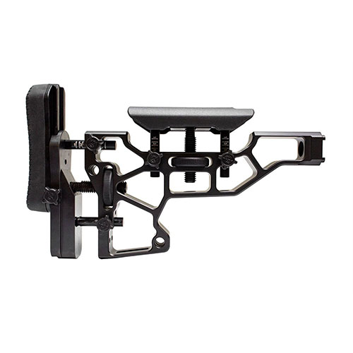 MDT Elite Fixed Rifle Stock zapewnia beznarzędziową regulację, idealne dopasowanie dzięki regulacji wysokości, kąta i poziomu, oraz stalową stopkę dla lepszej wydajności.