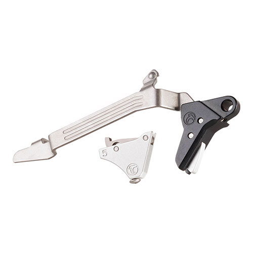 Zestaw GLOCK TRIGGERS od TIMNEY oferuje lekki opór 3 lb, łatwy montaż oraz niezawodność, zapewniając płynne działanie i precyzyjne wyzwolenie.