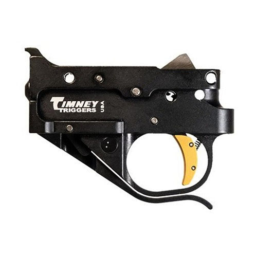 Kompletny zestaw spustu TIMNEY do Ruger 10/22® z czarną obudową i złotym spustem, z fabrycznie ustawioną wagą 2,75 lb, gwarantuje niezawodność i łatwy montaż.