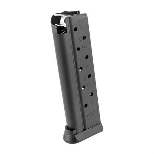 Magazynki Brownells 1911 Gen2 9mm oferują wytrzymałą konstrukcję, stal nierdzewną, powłokę Xylan, oraz łatwą demontaż dzięki wymiennemu podkładce.