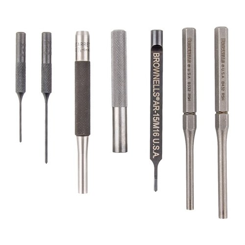 Zestaw 7 narzędzi do usuwania pinów AR-15 umożliwia bezpieczne montowanie i demontowanie bez uszkodzeń, w tym specjalne narzędzia do pinów i nylonowy młotek.