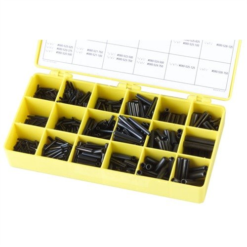 Zestaw BLACK ROLL PIN KIT zawiera 850 czarnych stalowych pinów w różnych średnicach i długościach, idealnych do napraw i prac warsztatowych.