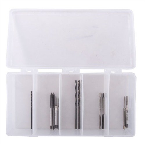 Zestaw wierteł i gwintowników Brownells zapewnia wysoką jakość narzędzi do montażu celowników i osprzętu, idealny do precyzyjnego wiercenia i gwintowania.