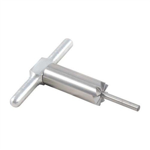 Narzędzie 90° MUZZLE FACING CUTTER wykonane ze stali utwardzonej, idealne do prostowania i naprawy wylotów broni, z wymiennymi pilotami dla różnych kalibrów.