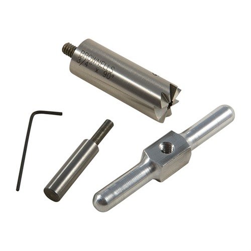 90° cutter z hartowanej stali do prostowania i naprawy wylotów broni. Z wymiennym pilotem, aluminiowym uchwytem, w praktycznym pudełku.