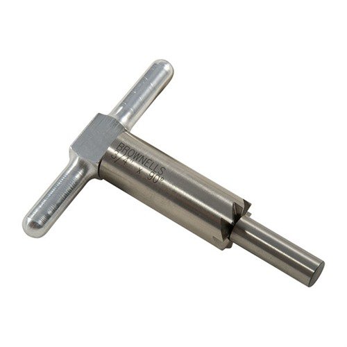 90° MUZZLE FACING CUTTER z hartowanej stali do precyzyjnego prostowania wylotów broni, w zestawie z uchwytem i pilotem, idealny do różnych kalibrów.