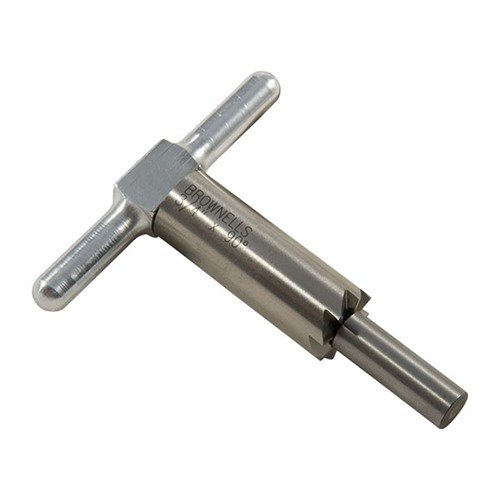90° MUZZLE FACING CUTTER z twardej stali precyzyjnie wyrównuje wyloty broni, naprawia uszkodzenia i umożliwia użycie różnych pilotów dla wielu kalibrów.