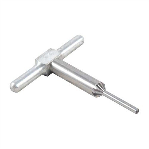 Narzędzie 45° do fazowania brzegów luf i cylindrów zapewnia czysty wylot pocisku oraz szybsze ładowanie w rewolwerach, w komplecie z uchwytem i pilotem.