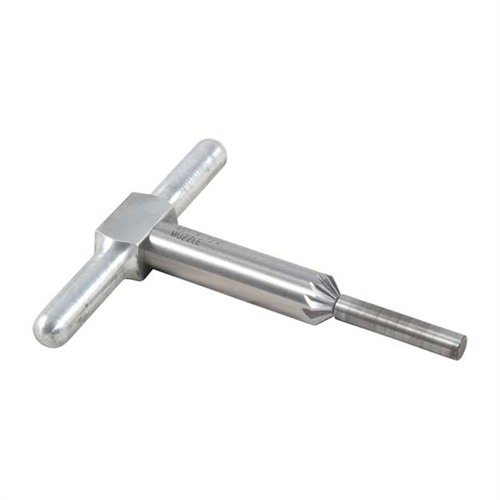 Narzędzie 45° MUZZLE/CYLINDER CHAMFERING CUTTER wygładza krawędzie lufy i komór cylindrów, zapewniając czysty wylot pocisku oraz szybsze ładowanie w rewolwerach.