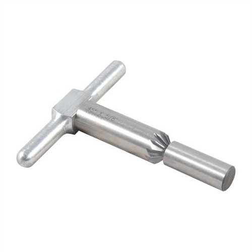 Narzędzie 45° do fazowania wylotów broni i komór cylindrów zapewnia gładkie wyjście pocisku oraz szybsze ładowanie w rewolwerach, w zestawie z uchwytem i pilotem.