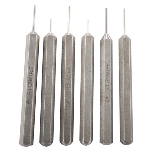 Precyzyjnie zaprojektowane narzędzia Brownells Cup Tip Punches z konweksowymi końcówkami zapewniają bezpieczne usuwanie i instalację okrągłych pinów bez ich uszkodzenia.