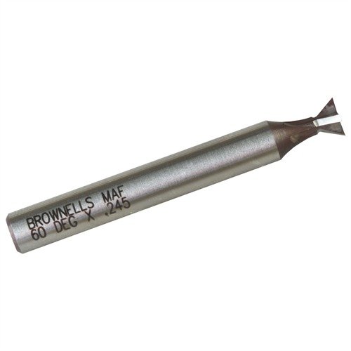 Narzędzie FRONT SIGHT INSERT CUTTER 60° HSS umożliwia precyzyjne cięcie rowków w osadach celowników, idealne do instalacji kolorowych wkładek.