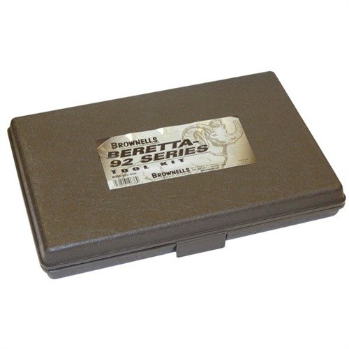 Skrzynka magazynowa Beretta 92 Series pomieści wszystkie narzędzia z zestawu Brownells, zapewniając porządek i wygodny dostęp do akcesoriów.