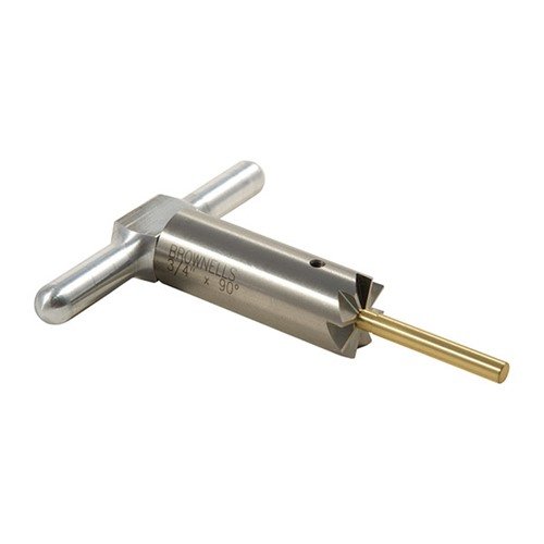 90° cutter z hartowanej stali do precyzyjnego prostowania wylotów broni, w zestawie z uchwytem i pilotem, idealny do naprawy uszkodzeń i skracania.