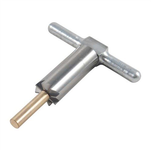 Narzędzie 90° MUZZLE FACING CUTTER z mosiężnym pilotem umożliwia precyzyjne prostowanie i naprawę wylotów broni, idealne dla różnych kalibrów.