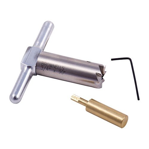 Wysokiej jakości 90° MUZZLE FACING CUTTER wykonany ze stali utwardzonej, idealny do prostowania i naprawy wylotów broni. W zestawie uchwyt i pilot.