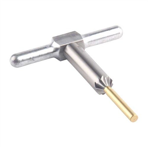 Narzedzie do fazowania 45° wygładza krawędzie luf i komór bębenka, umożliwiając szybsze ładowanie i czystsze wyjście pocisku. Zawiera uchwyt i pilot.