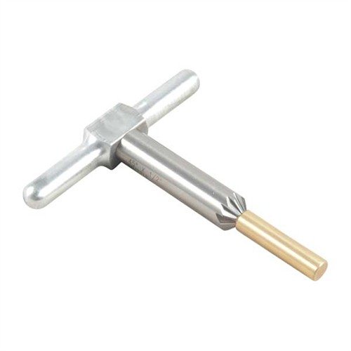 Cutter 45° do chamferowania krawędzi luf i cylindrów, ułatwia szybkie ładowanie rewolwerów, zawiera narzędzie, uchwyt i pilot w praktycznym pudełku.