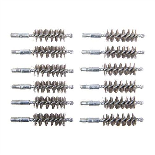 Zestaw 12 szczotek do lufy ze stali nierdzewnej 10mm/.40/.41, idealny do agresywnego czyszczenia mocno zanieczyszczonych luf, z jednoczęściowym trzonkiem.