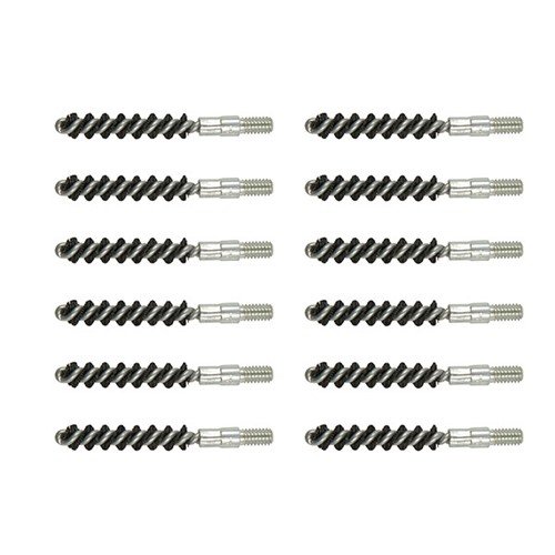 Zestaw 12 nylonowych szczotek do lufy kal. .22, które skutecznie usuwają zanieczyszczenia bez rysowania, z jednoczęściowym stalowym trzonkiem dla większej trwałości.