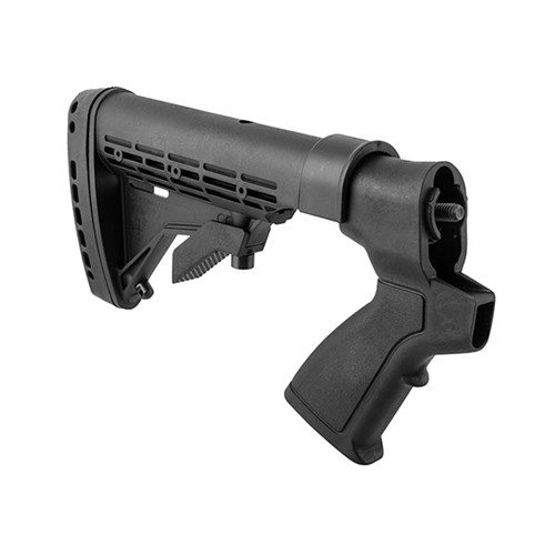 MOSSBERG 500 KickLite Tactical Buttstock z technologią redukcji odrzutu zapewnia lepszą kontrolę broni, szybsze strzały, mniejsze zmęczenie i większą celność.