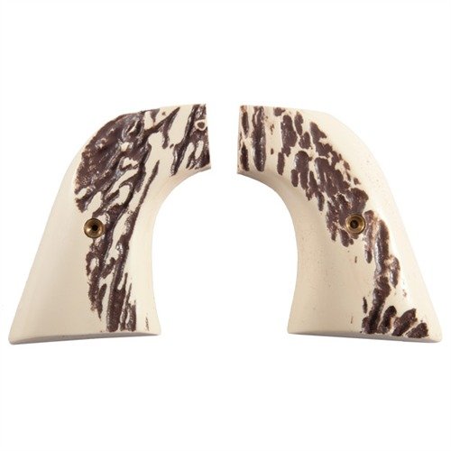 Reprodukcje chwytów do rewolwerów S150 Ruger Vaquero oferują autentyczny wygląd dzięki symulowanemu porożu, jigged bone i kości słoniowej, zapewniając solidne wykonanie.