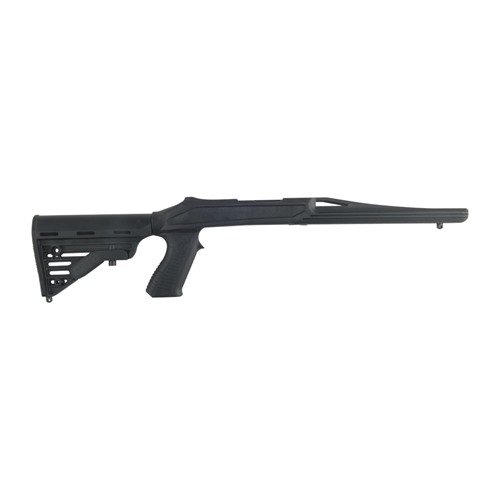 Lekki, wzmocniony włóknem szklanym stok RUGER 10/22 AXIOM zapewnia doskonałą precyzję, regulowaną długość, ergonomiczną rękojeść i wolny kanał lufy.