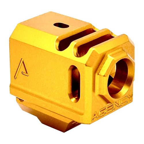 Kompenator Agency Arms 417 do GLOCK® 43 redukuje odrzut i wznoszenie lufy, pasuje do standardowych gwintów 1/2-28 TPI, wykonany z aluminium 7075.