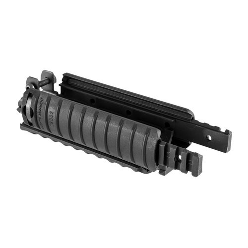H&K MP5 RAS HANDGUARD to wytrzymały uchwyt Picatinny w kolorze czarnym, idealnie dopasowany do H&K MP5, zapewniający dodatkowe opcje montażu akcesoriów.