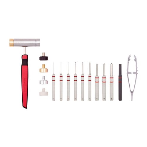 Zestaw ACCU-PUNCH® Hammer & Roll Pin Punch zapewnia ergonomiczny młotek, różnorodne wbijaki i narzędzie do wyrównywania pinów dla precyzyjnej obsługi broni.