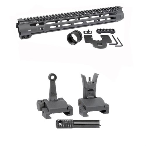 Rękojeść AR-15 Slim Line z 3 rzędami punktów M-LOK i szyną Picatinny oraz składanymi przyrządami celowniczymi zapewnia wszechstronność i precyzję strzałów.