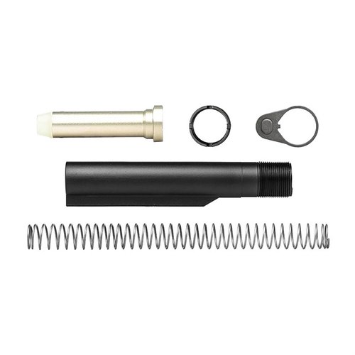 Zestaw AR-15 Carbine Buffer Kit od Aero Precision zawiera rurkę bufferową, sprężynę, końcówkę i nakrętkę, umożliwiając dostosowanie do systemu gazowego.