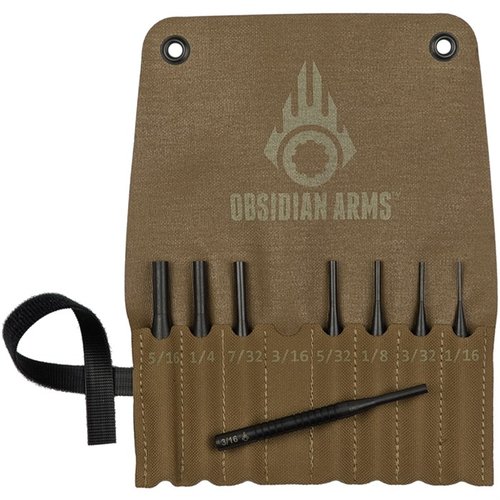 Zestaw 8 narzędzi Obsidian Arms w trwałym etui to niezbędnik na strzelnicy, zawierający popularne wbijaki wykonane ze stali 4140, odpornych na zużycie.