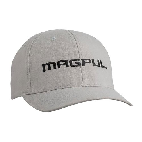 Czapka Magpul WORDMARK Stretch Fit L/X-Large szara, wykonana z elastycznego materiału, zapewnia komfort, ma wentylację i brak górnego guzika dla wygody.