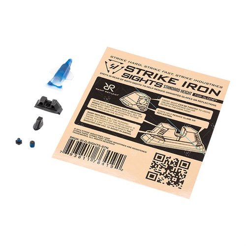 Zestaw celowników STRIKE IRON dla Glocka oferuje precyzyjne celowanie, redukcję odblasków oraz możliwość personalizacji, idealny dla modeli G17, G19, G22 i innych.