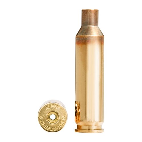 Alpha 6mm Creedmoor brass z technologią OCD, dostępna z dużymi lub małymi kieszeniami na primer, w opakowaniu 100 sztuk, zapewnia dłuższą żywotność i ochronę.