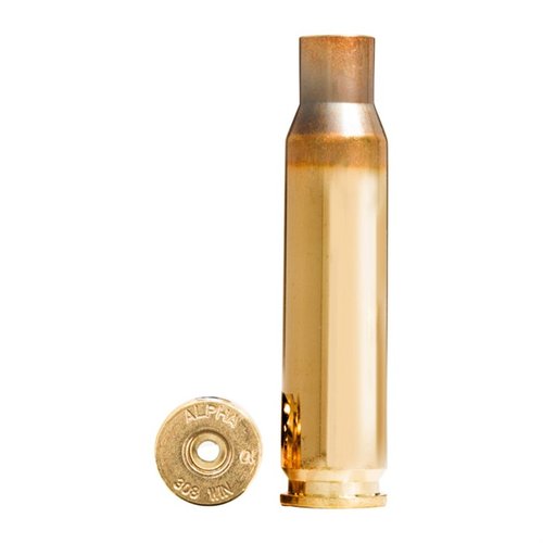 Alpha Munitions 308 Winchester Brass z technologią OCD zapewnia dłuższą żywotność gniazd na spłonki i przypadków, dostępna w 100 sztukach w bezpiecznym opakowaniu.