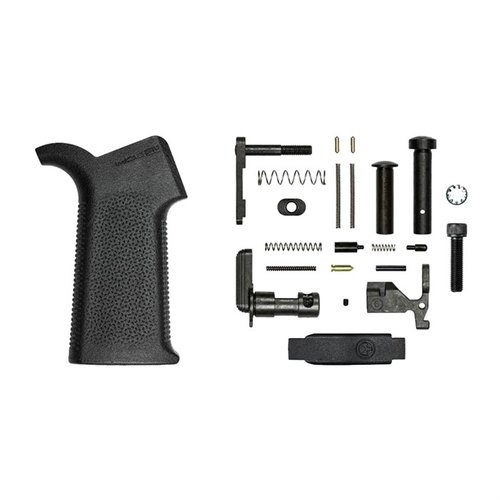 Zestaw AR-15 MOE SL Lower Parts Kit od Aero Precision zawiera wszystkie niezbędne elementy do montażu, w tym chwyt Magpul MOE SL, bez grupy kontrolnej.
