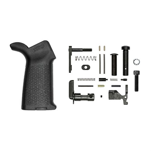 Zestaw M4E1 Lower Parts Kit z chwytem Magpul MOE to wszechstronny wybór do budowy dolnej części AR-15, bez grupy kontrolnej ognia.