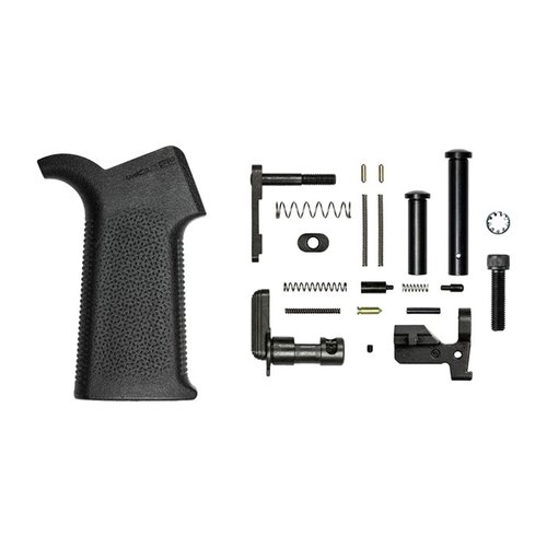 Zestaw M5 Lower Parts Kit od Aero Precision z chwytami Magpul MOE SL w kolorze czarnym, idealny do montażu dolnej części receivera AR-308.