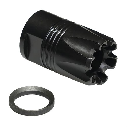 CMMG ZEROED 45 ACP Linear Comp to kompaktowy tłumik, który kieruje odrzut do przodu, redukując wznos i poprawiając komfort strzelania.