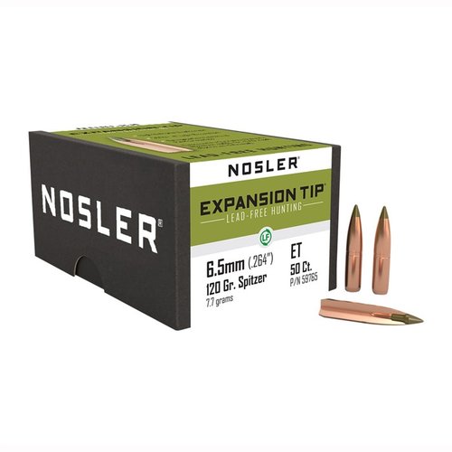 Nosler E-TIP 6.5MM to bezłowe pociski wykonane z miedzi, zapewniające doskonałą penetrację i utrzymanie wagi, idealne do strefy bez ołowiu w Kalifornii.