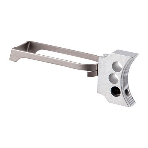 Zestawienie FUSION FIREARMS 1911 3-HOLE TRIGGER oferuje regulowany, lekki i wytrzymały spust do pistoletu 1911, dostępny w srebrnym lub czarnym wykończeniu.