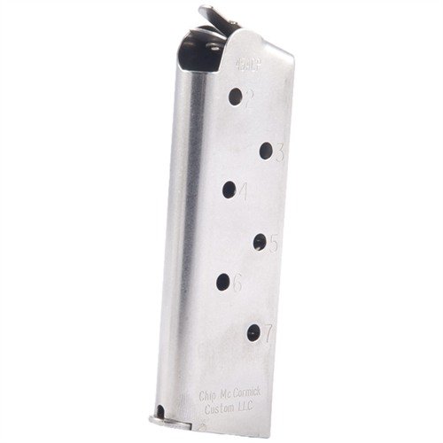 .45 ACP magazynki Chip McCormick 1911 Officer 7RD oferują zwiększoną pojemność, niezawodne podawanie i precyzyjne wykonanie dla lepszej wydajności strzelania.