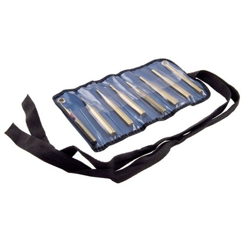 Zestaw 8 mosiężnych narzędzi ROLL PIN PUNCHES idealny do precyzyjnego wbijania pinów, nie rysując powierzchni, z końcówkami dopasowanymi do standardowych rozmiarów.