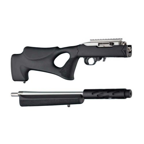 Hogue RUGER 10/22 Takedown Stock Thumbhole oferuje nowoczesny design, wygodny chwyt, amortyzację odrzutu i odporność na brud, idealny do szybkiego celowania.